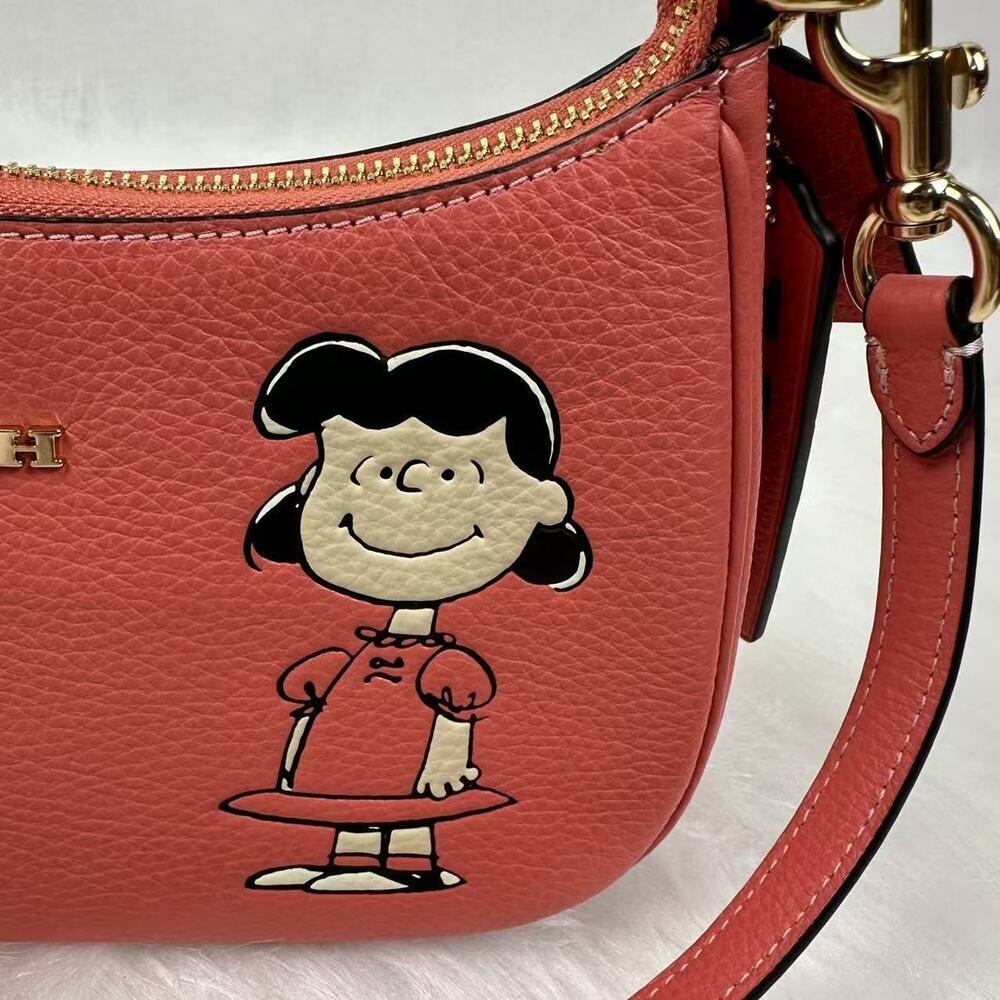 Coach X Peanuts Teri Shoulder Bag With Lucy CBM32 Leather/Bright Coral Multi NWT - Picture 9 of 11